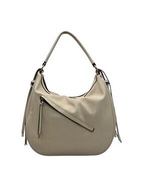 Cream Faux Leather Tassel Design Slouchy Tote Bag